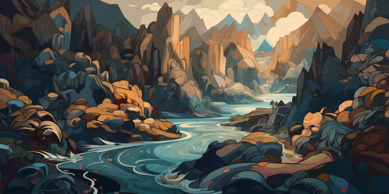 山水风景手绘创意中国风古复古风几何水墨画,插画/手绘图,插画/手绘图库,插画/手绘图下载,插画/手绘